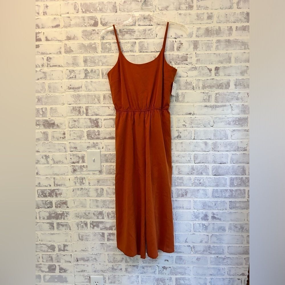 NWT Jumpsuit Davi and Dani Burnt Orange Wide Leg Boho Pockets, Women’s Medium